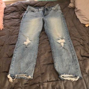 Distressed mom jeans
